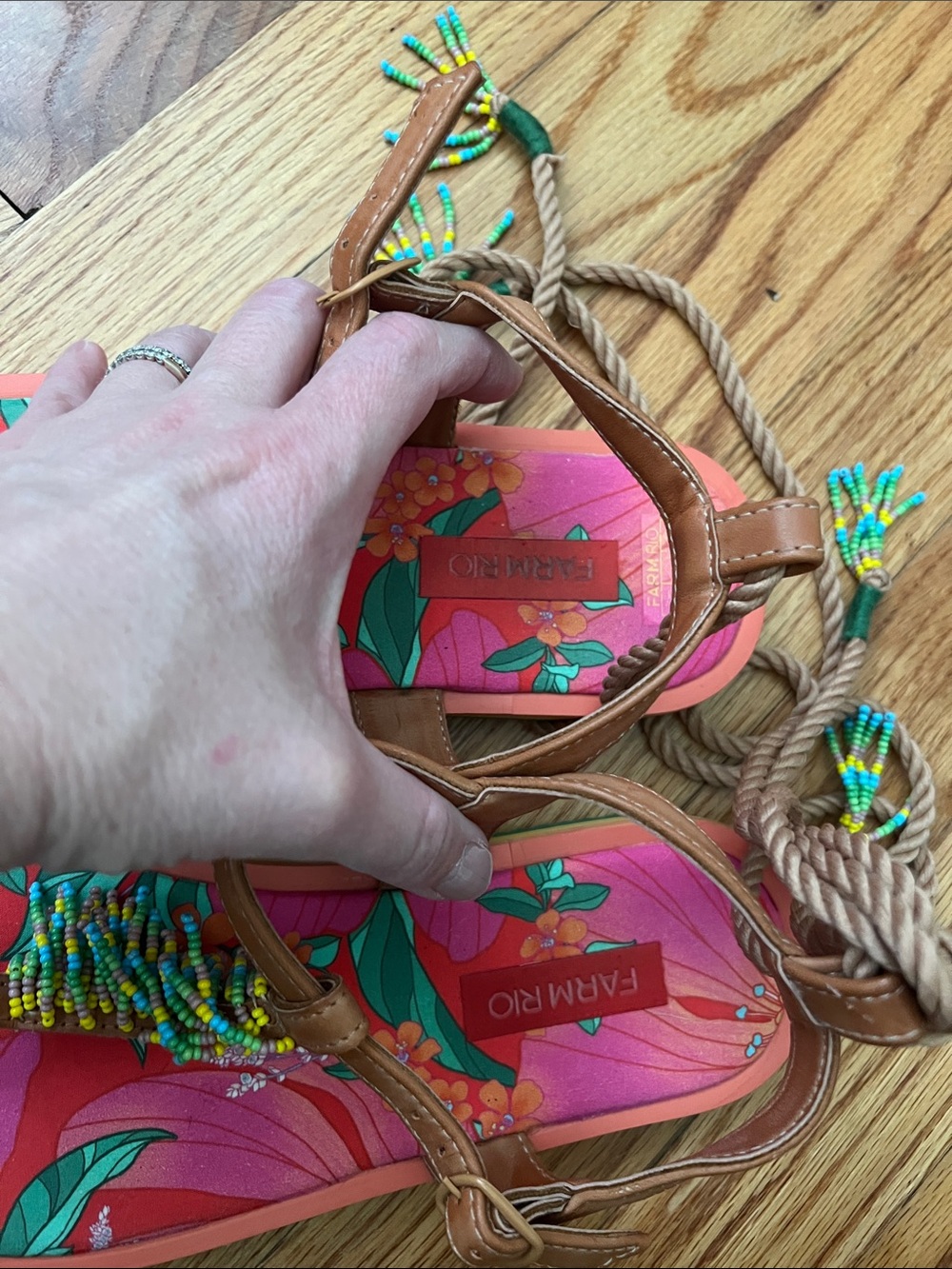 FARM Rio Vibrant Beaded Floral Tropical Print Sandal Size 9 / EU 40 - Picture 8 of 14